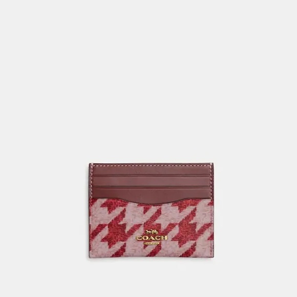Coach Slim ID Card Case With Houndstooth Pink/Red - NWT - Picture 1 of 3